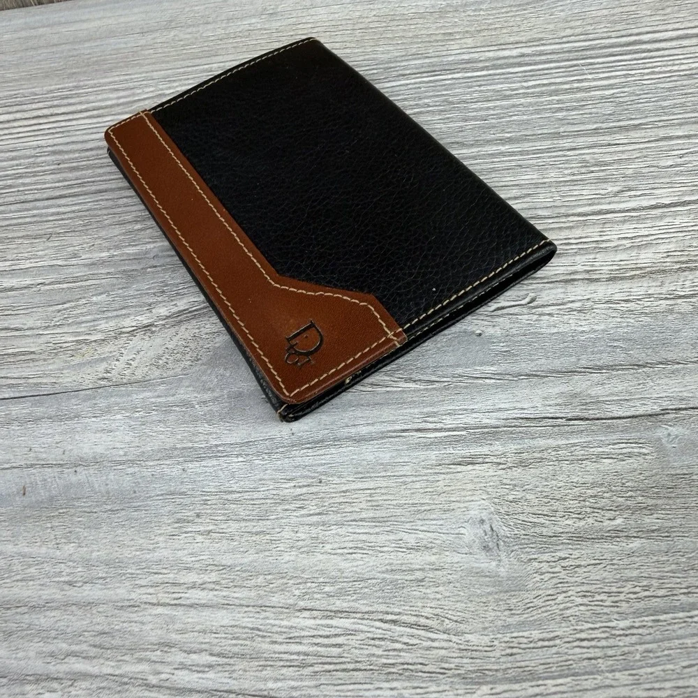 Vintage Christian Dior Leather Checkbook Cover Wallet Black Brown ID Holder